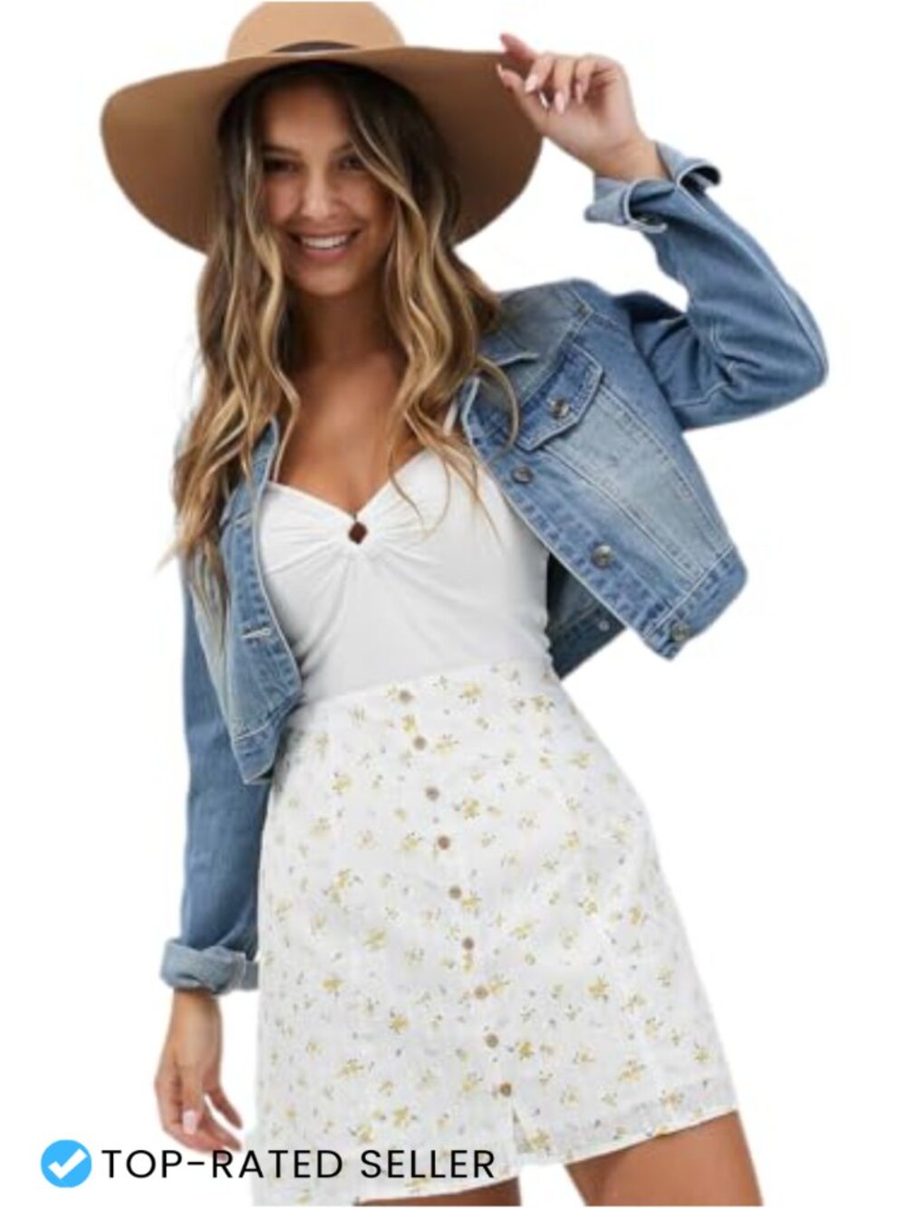 Semi Crop Denim Jacket Washed Cotton Polyester Blend Long Sleeve Button Up